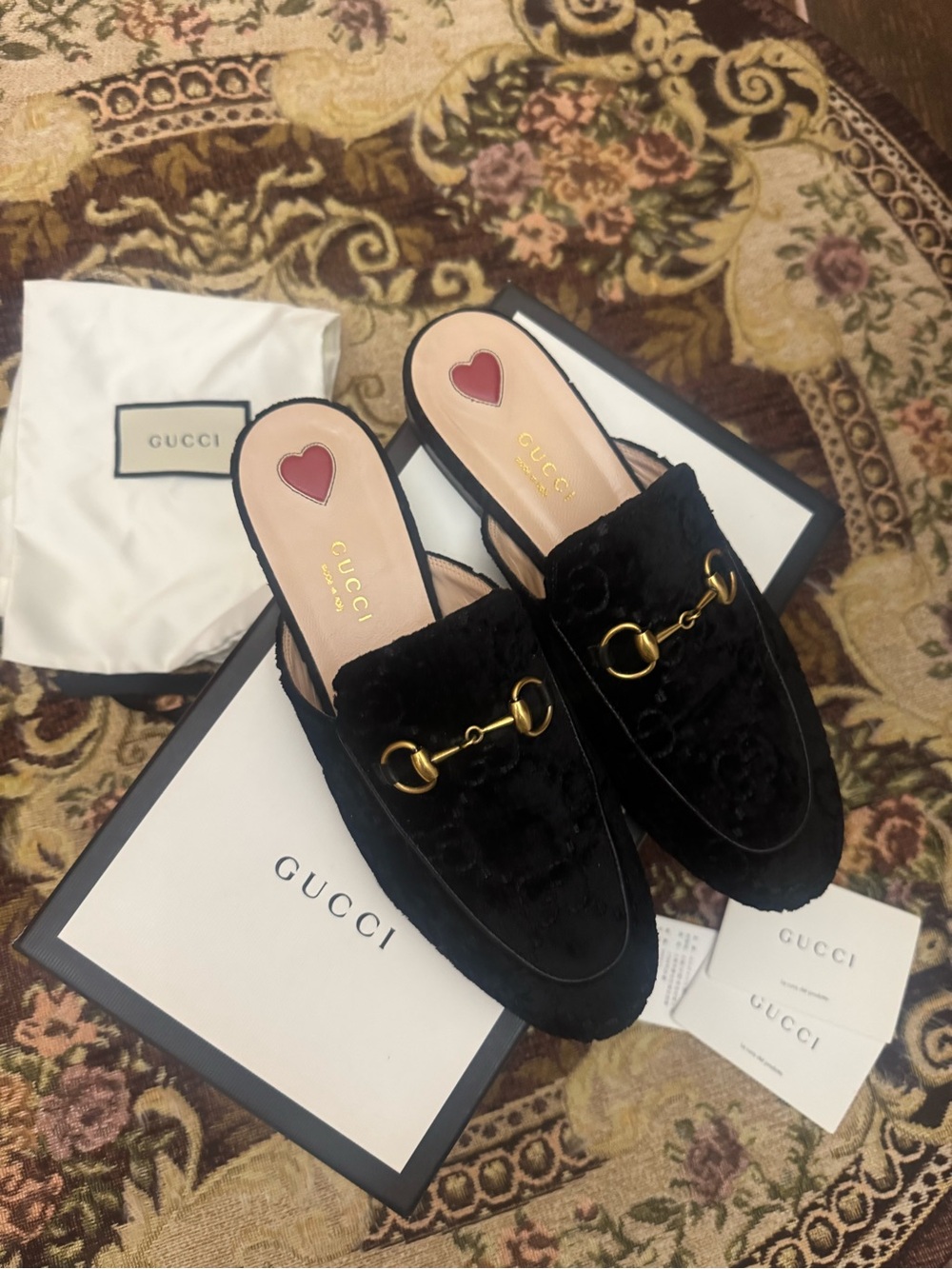 Gucci Black Velvet Horsebit Mules